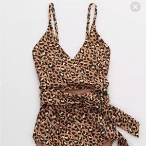 Aerie Leopard Wrap One Piece Swimsuit L